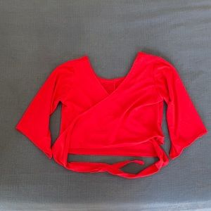 Red wrap v neck crop top